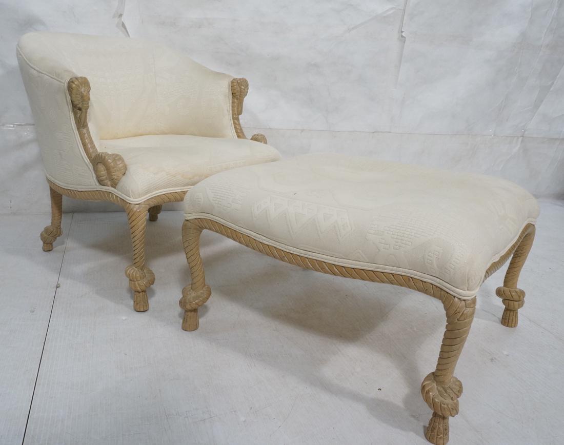 2pc Carved Rope Upholstered Lounge Chair & Ottoma (1 of 10)