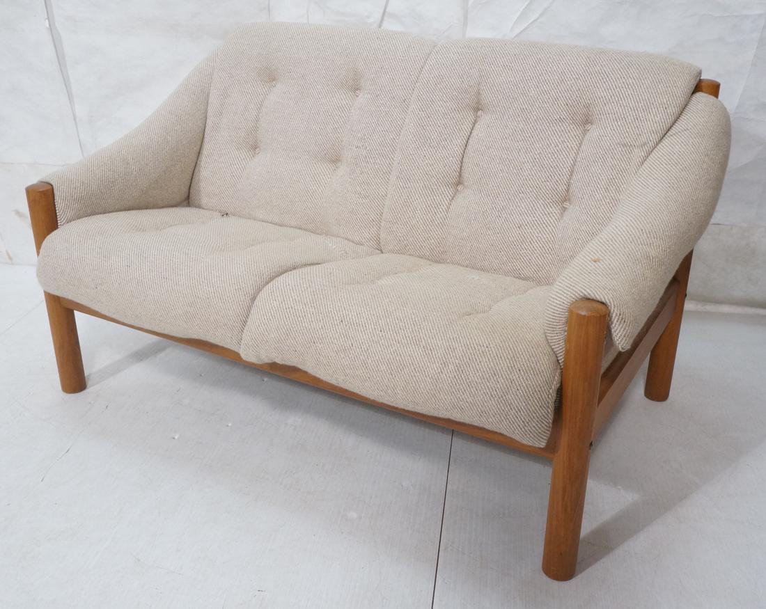 Danish Modern Teak Love Seat. Tufted Oatmeal Upho (1 of 9)
