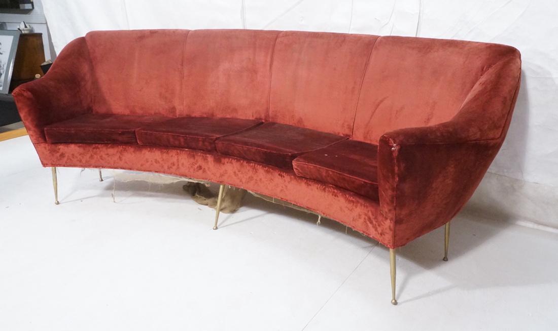 Italian Modern Curved Back Sofa Couch. Burgundy V (1 of 7)