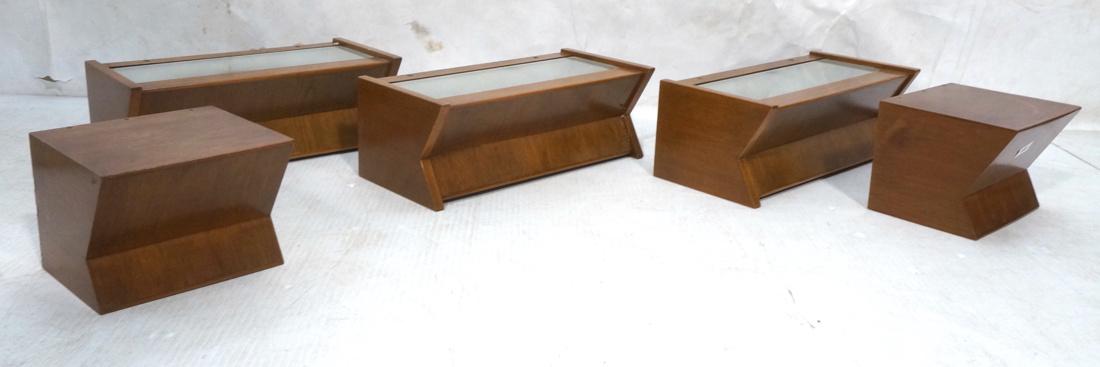 Set 5 Angled Wood Wall Shelves.  3 with glass pan (1 of 9)