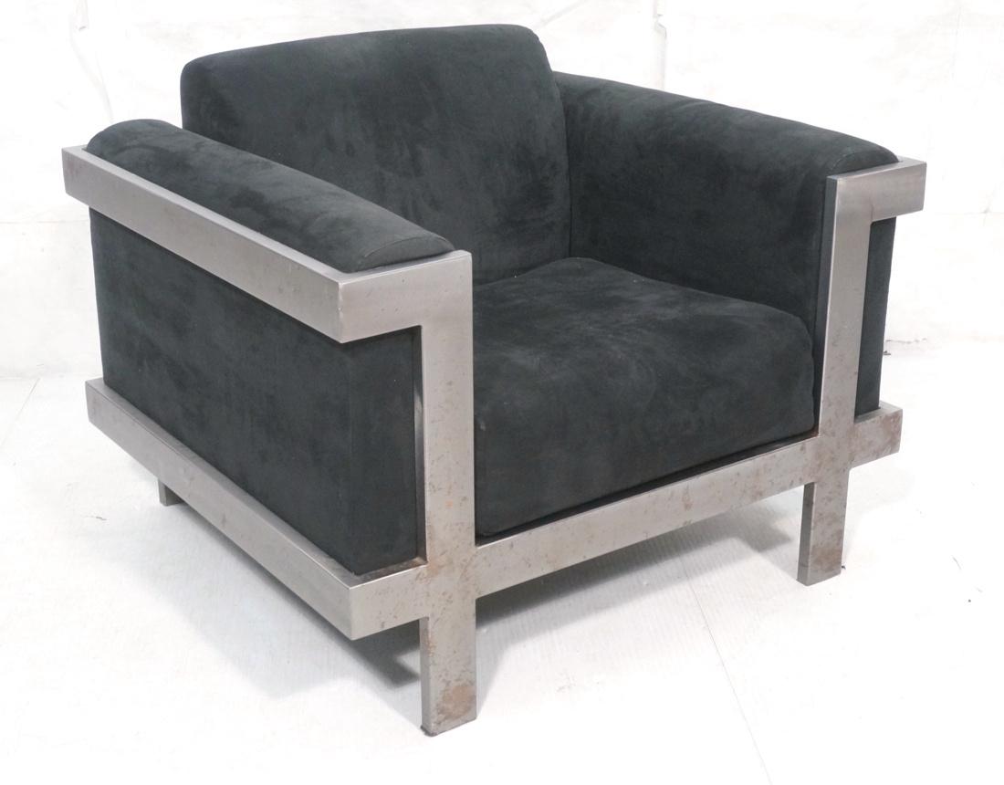 Industrial Exposed Steel Frame Cube Lounge Chair. (1 of 7)