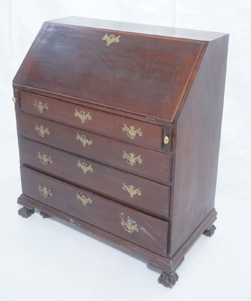 Antique Mahogany Drop Front Secretary Desk Brass