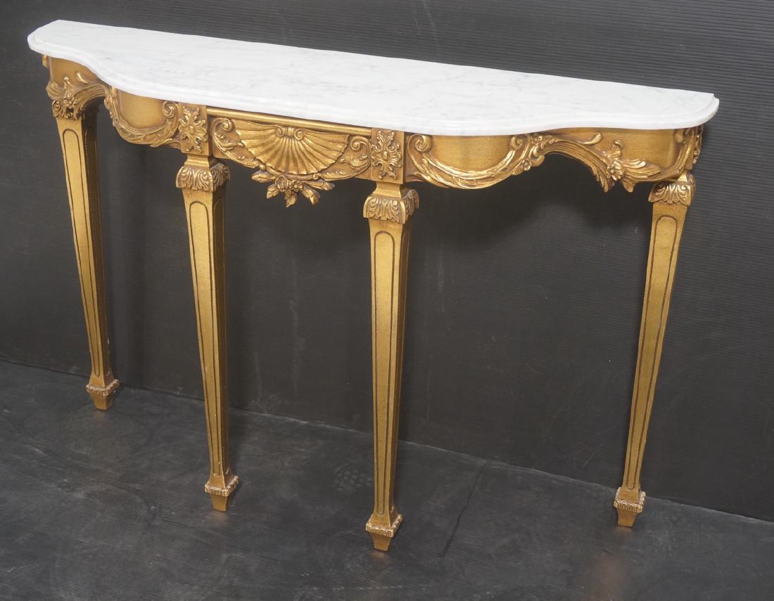 Gold Gilt Marble Top Console Sofa Table.  Shaped (1 of 10)