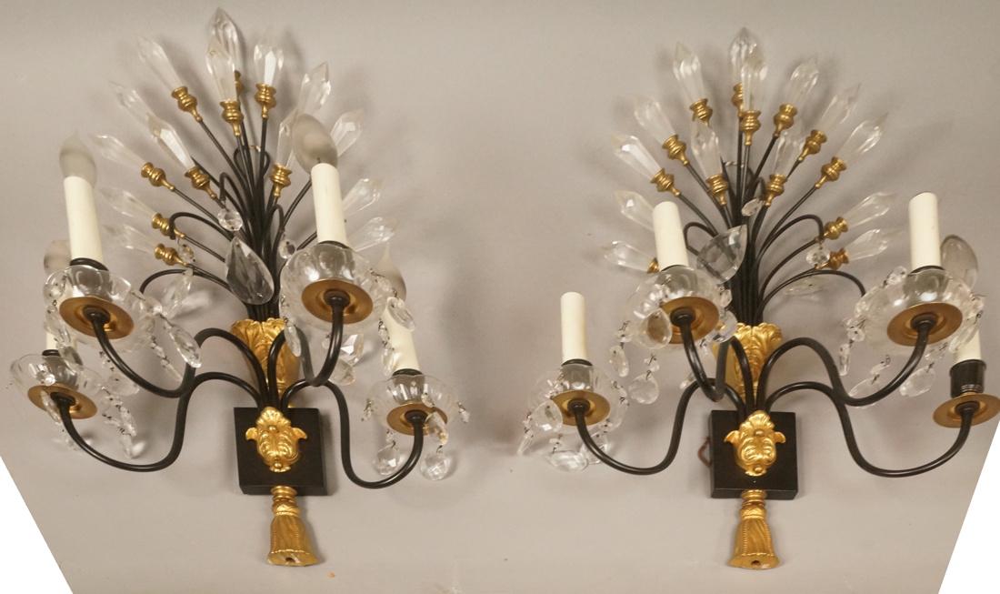 Pr Decorator Black & Gilt Metal Wall Sconces. 4 a (1 of 8)
