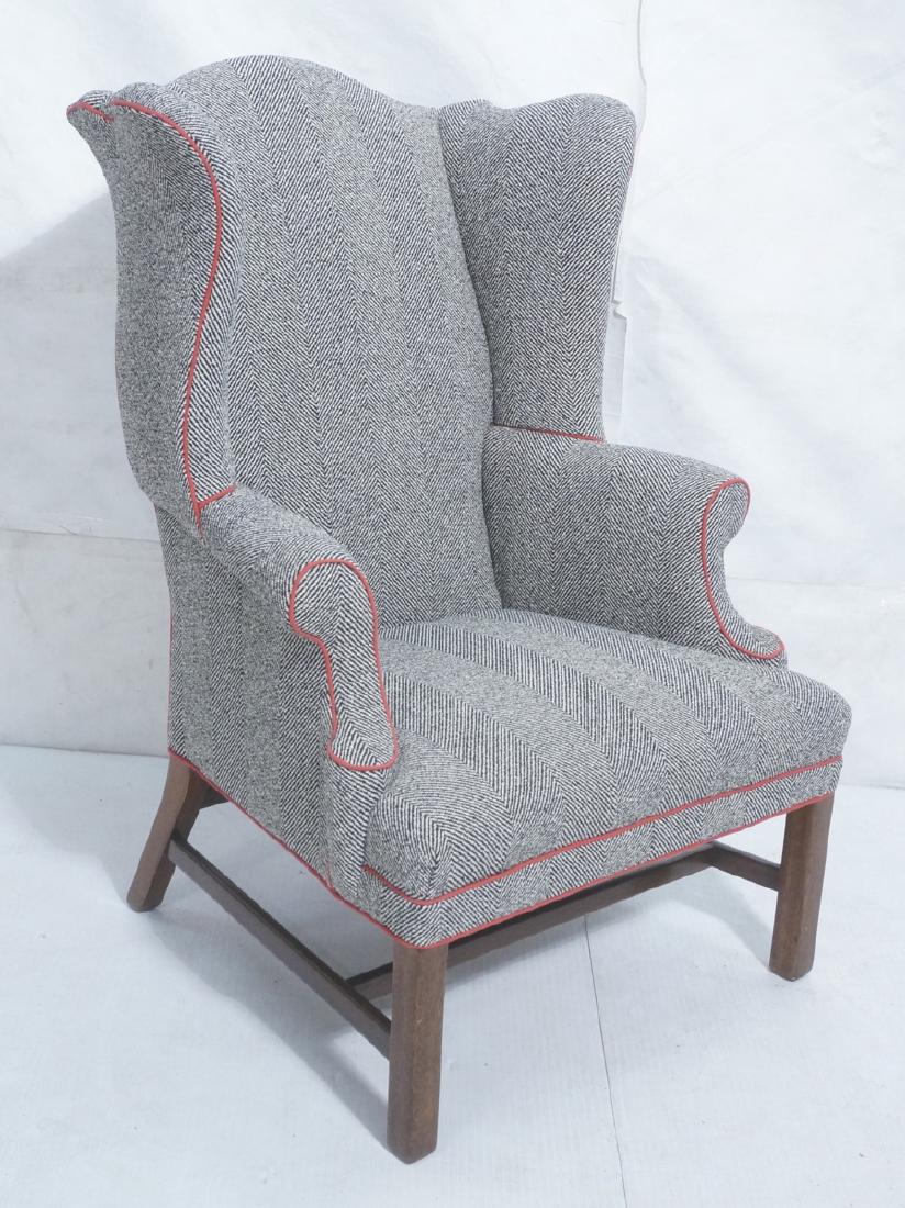 Contemporary Menswear Wing Chair. Black & white h: Contemporary Menswear Wing Chair. Black & white herringbone fabric with red piping. -- Dimensions: H: 44.25 inches: W: 29 inches: D: 33.5 inches ---
