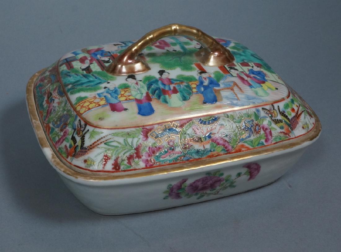 Rose Medallion Chinese Export Covered Dish. Gilt (1 of 9)