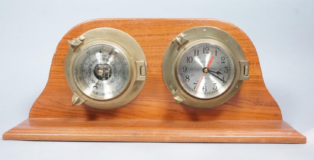 SHIP'S TIME Brass Hatch Form Clock & Barometer mo (1 of 8)