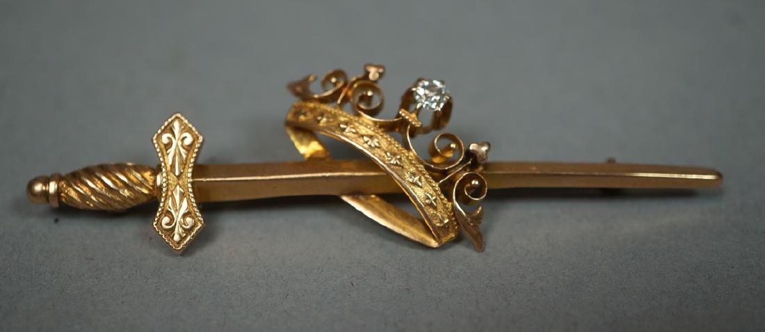 Vintage 14K Gold Antique Figural Sword Pin with C (1 of 2)