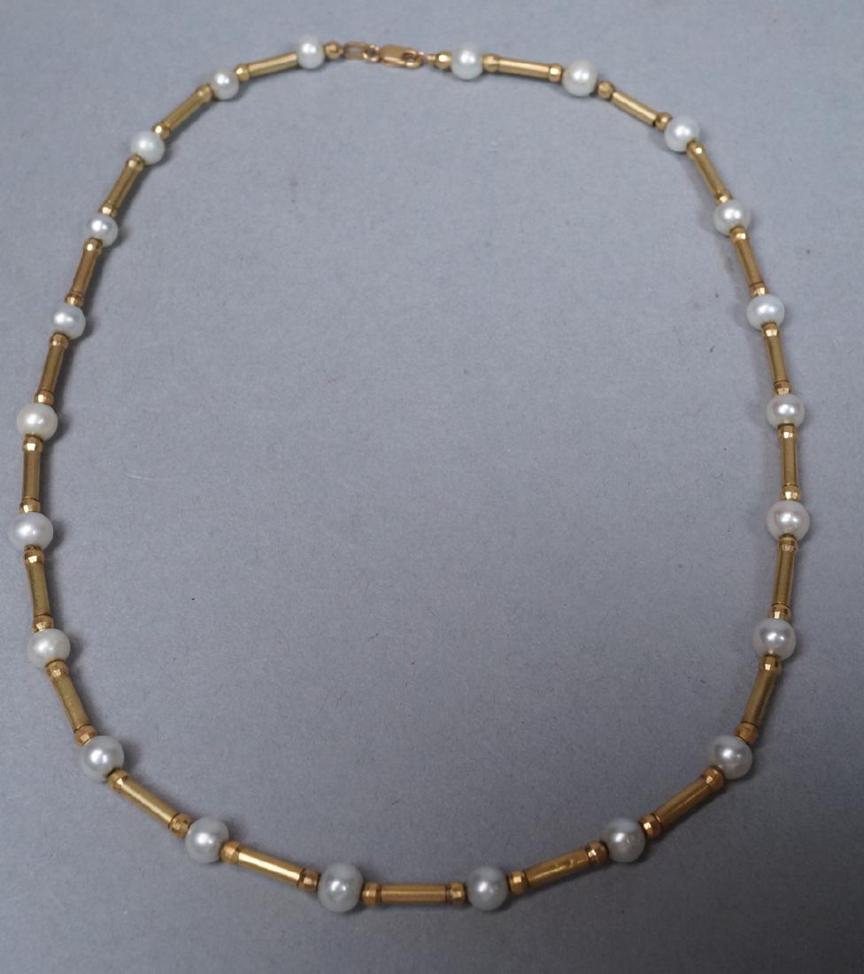 Italian 14K Gold Pearl Necklace. Small pearls wit (1 of 3)