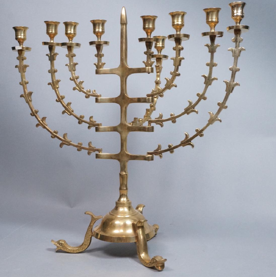 Lg Sculptural Brass Menorah. Hinged sculptural ar (1 of 7)