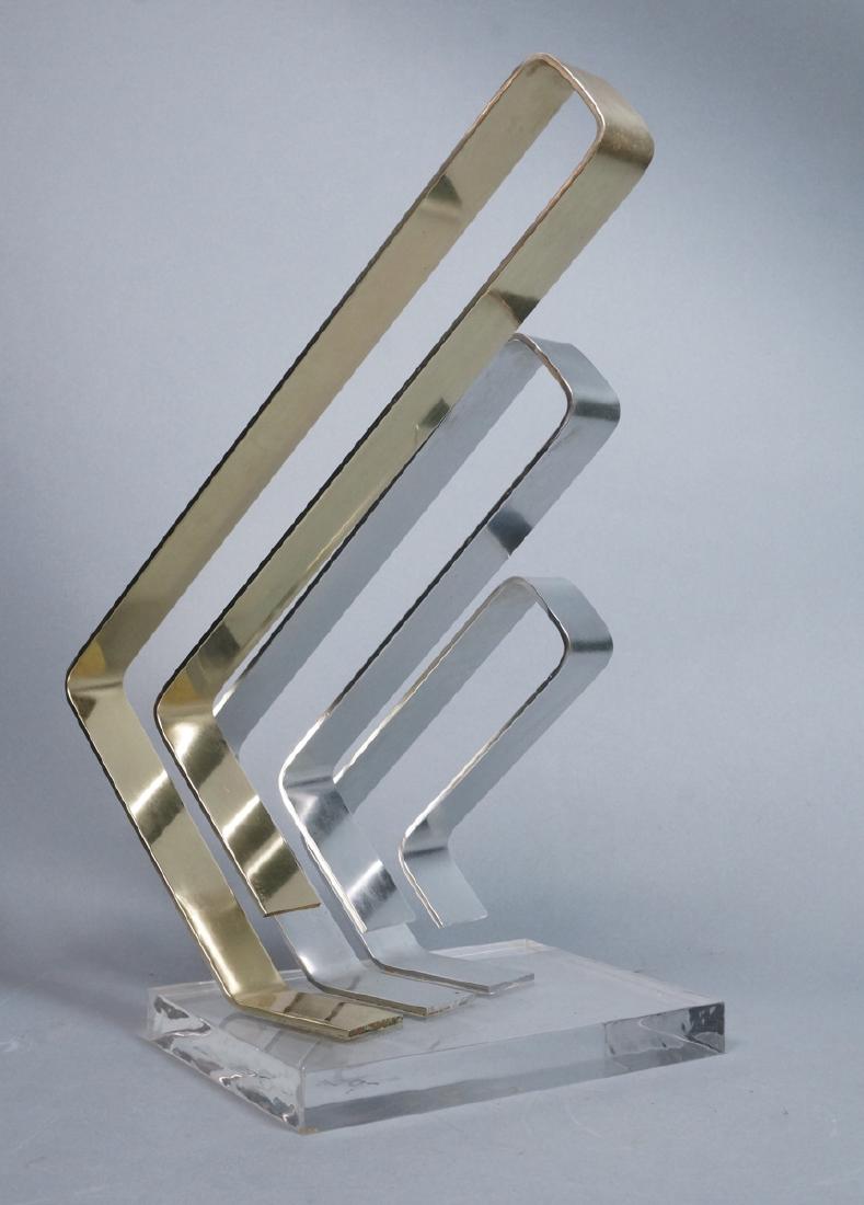 DAN MURPHY Aluminum Modern Sculpture. 3 bent elem: DAN MURPHY Aluminum Modern Sculpture. 3 bent elements in silver and gold tone. Signed and dated 1980. -- Dimensions: H: 17.25 inches: W: 9.25 inches: D: 13.5 inches ---