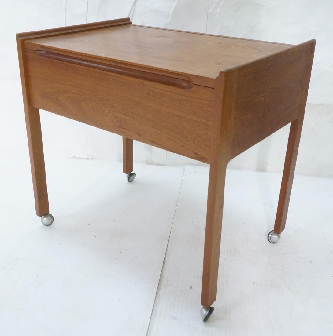 Danish Teak FREDERICIA Flip top Vanity. Clean mod: Danish Teak FREDERICIA Flip top Vanity. Clean modern form. Interior with mirrored lid and fitted interior. On casters.-- Dimensions: H: 24 inches: W: 25.25 inches: D: 17.5 inches ---
