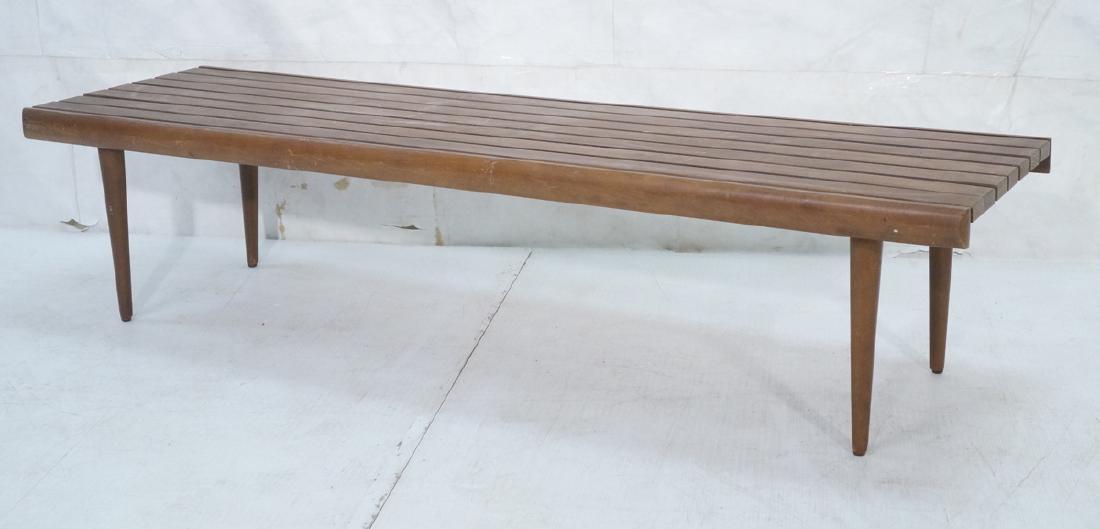 Modern Wood Slat Bench Coffee Table. Tapered peg: Modern Wood Slat Bench Coffee Table. Tapered peg legs. -- Dimensions: H: 13.75 inches: W: 60 inches: D: 18 inches ---