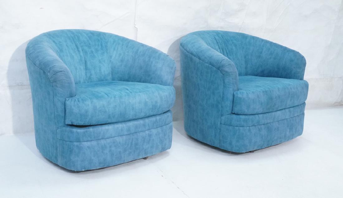 Pr SELIG Aqua Barrel Back Swivel Lounge Chairs. O: Pr SELIG Aqua Barrel Back Swivel Lounge Chairs. One has Selig tag.-- Dimensions: H: 29 inches: W: 31 inches: D: 34.5 inches ---