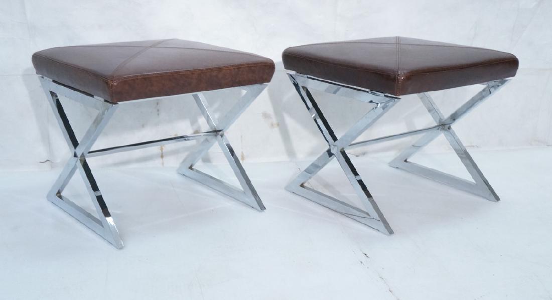 Pr Italian Leather Chrome "X" Base Stools. Ottoma (1 of 7)