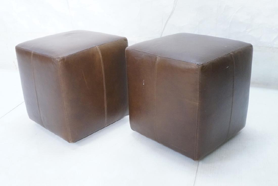 Pr Brown Leather Rolling Cube Stools. Modern benc (1 of 7)