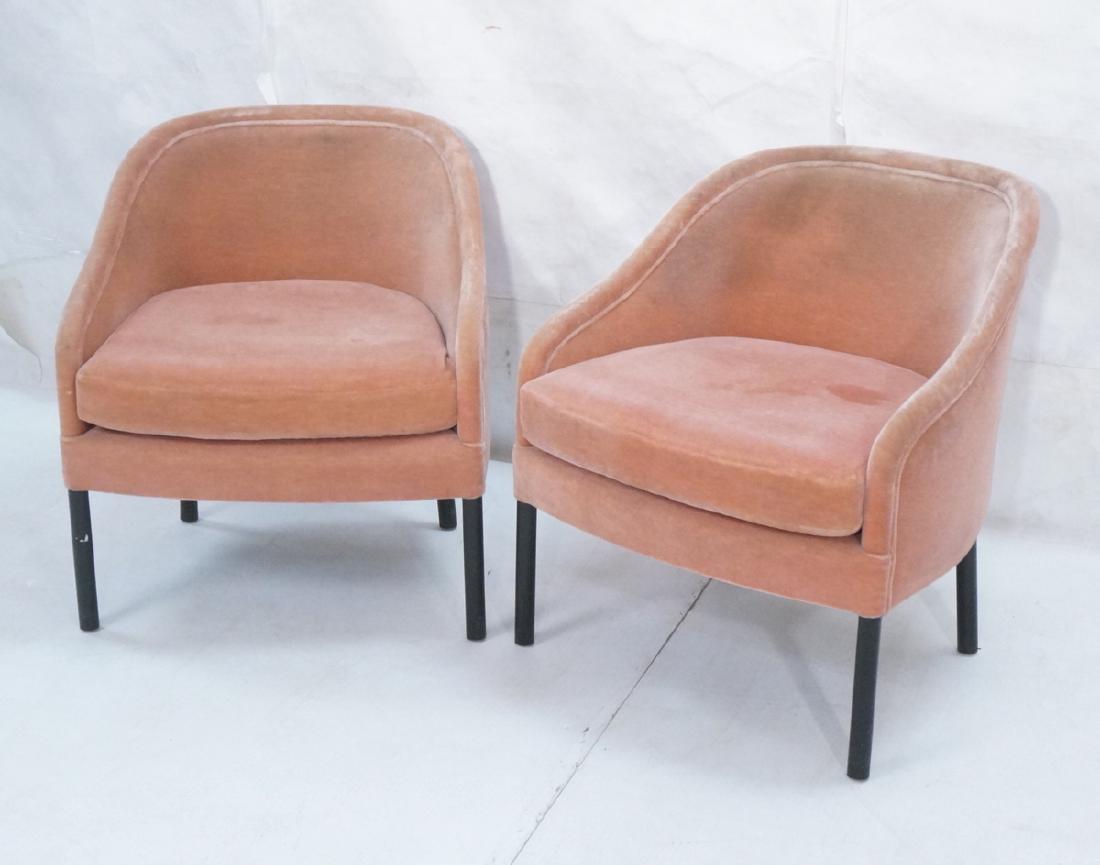 Pr Ward Bennett Pink Mohair Barrel Back Lounge Ch: Pr Ward Bennett Pink Mohair Barrel Back Lounge Chairs. Modern side chairs with sloped sides. Ebonized round legs. -- Dimensions: H: 29 inches: W: 26 inches: D: 27 inches ---