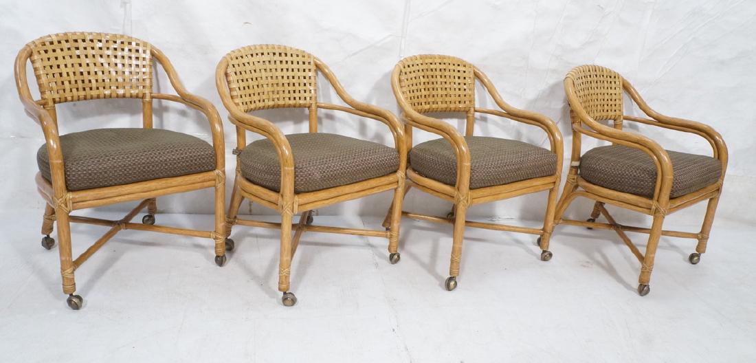 Set 4 MCGUIRE Rattan & Leather Arm Dining Chairs. (1 of 9)