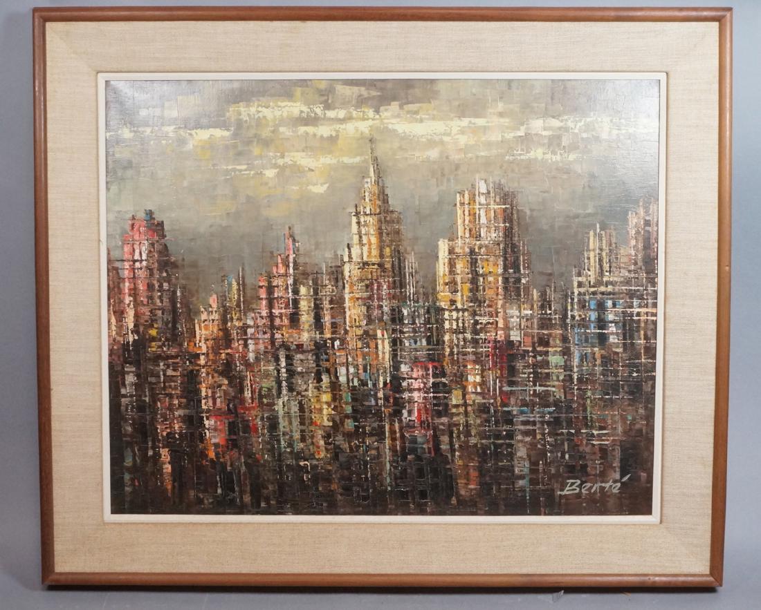 BERTE Modernist Abstract Cityscape Oil Painting. (1 of 8)