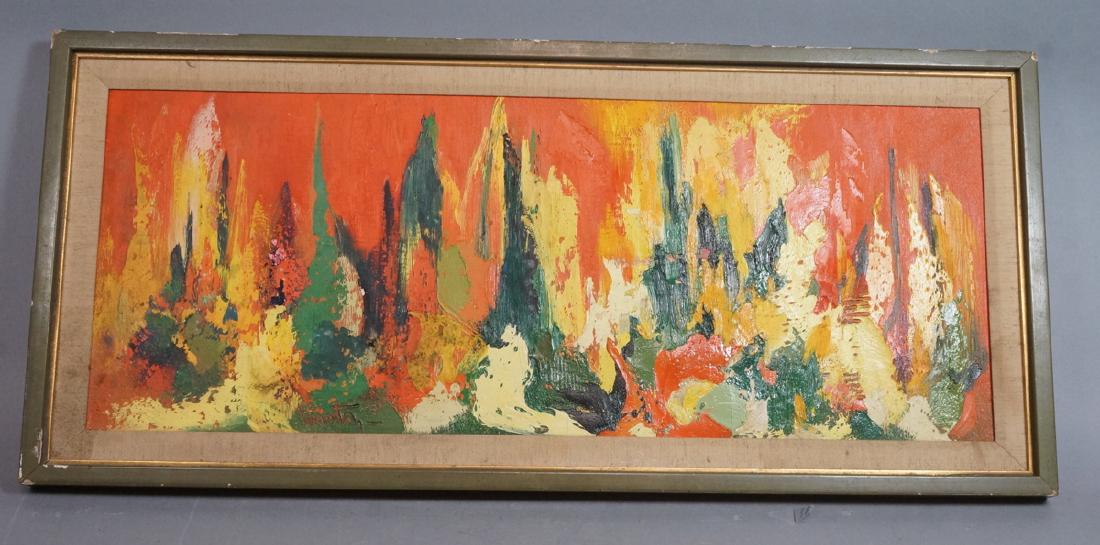Signed Modernist Abstract Oil Painting Orange Gre (1 of 8)