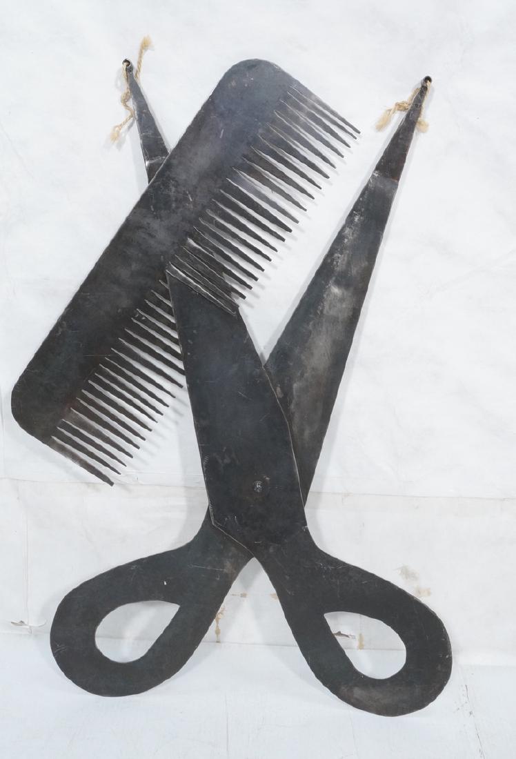Flat Steel Figural Scissors & Comb Wall Sculpture: Flat Steel Figural Scissors & Comb Wall Sculpture. Modernist form. -- Dimensions: H: 48 inches: W: 32 inches ---