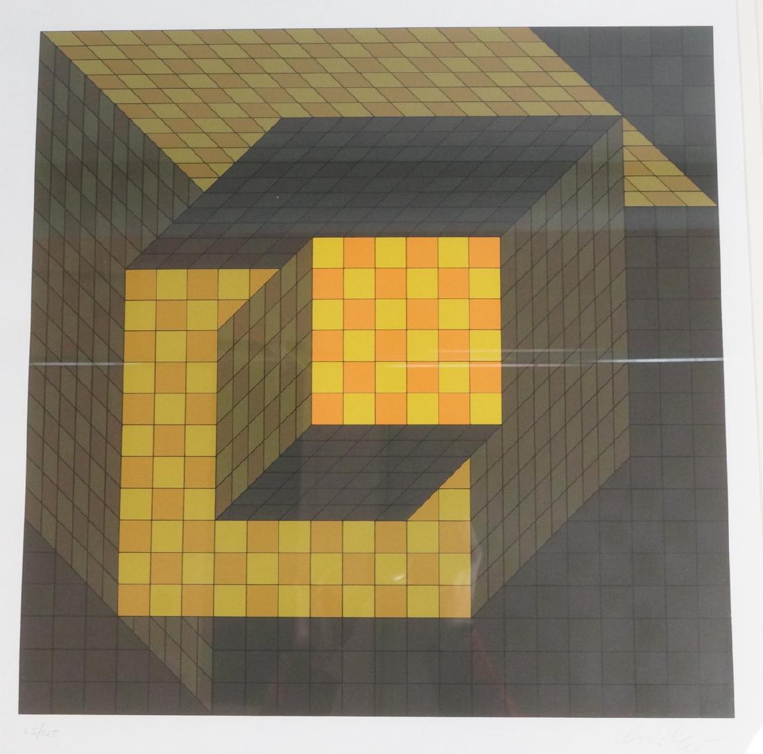 VASARELY Signed Graphic Print. Yellow & Orange Ch (1 of 7)