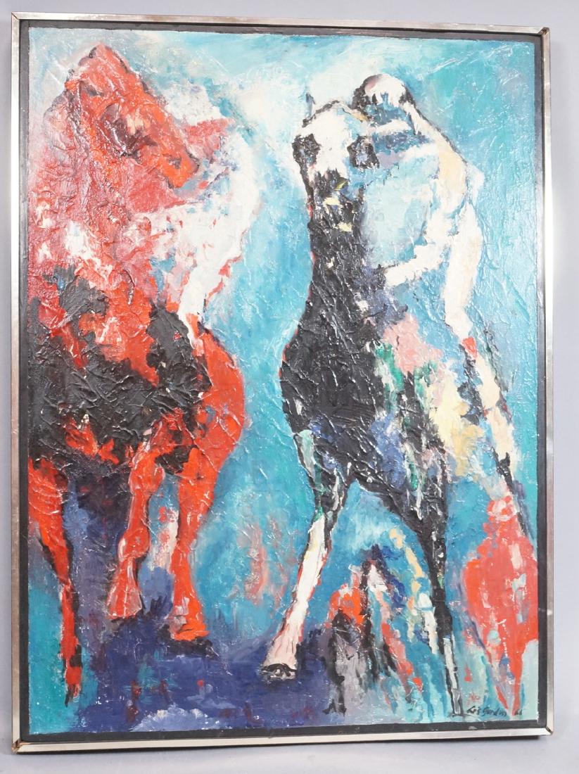 LOUISE GORDON Oil Painting. Two Race Horses. Oil (1 of 6)