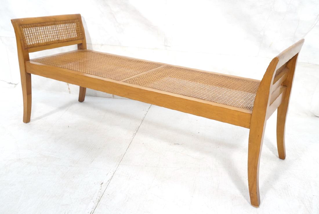 Modernist Caned Bench Seating. Woven caned seat: Modernist Caned Bench Seating. Woven caned seat and arms. -- Dimensions: H: 21.5 inches: W: 29 inches: D: 18 inches ---