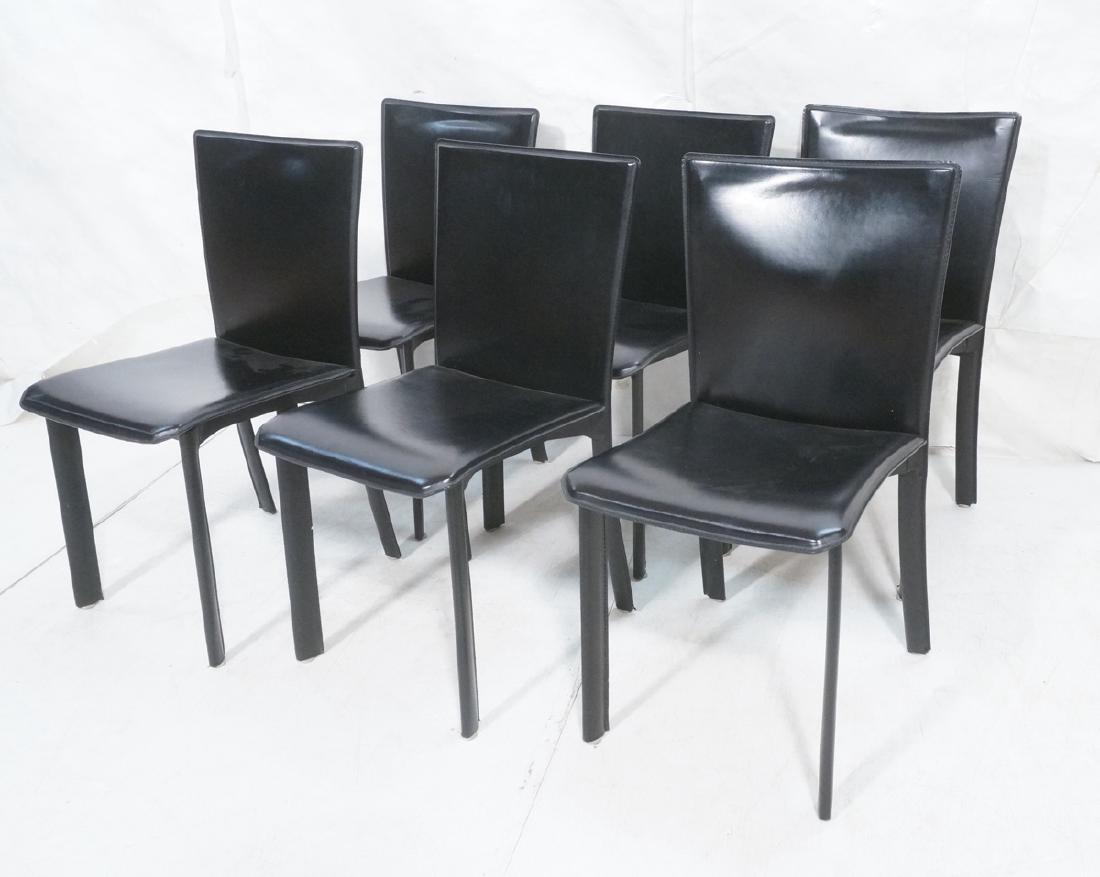 Set 6 Italian Black Leather Dining Chairs. Sleek (1 of 8)