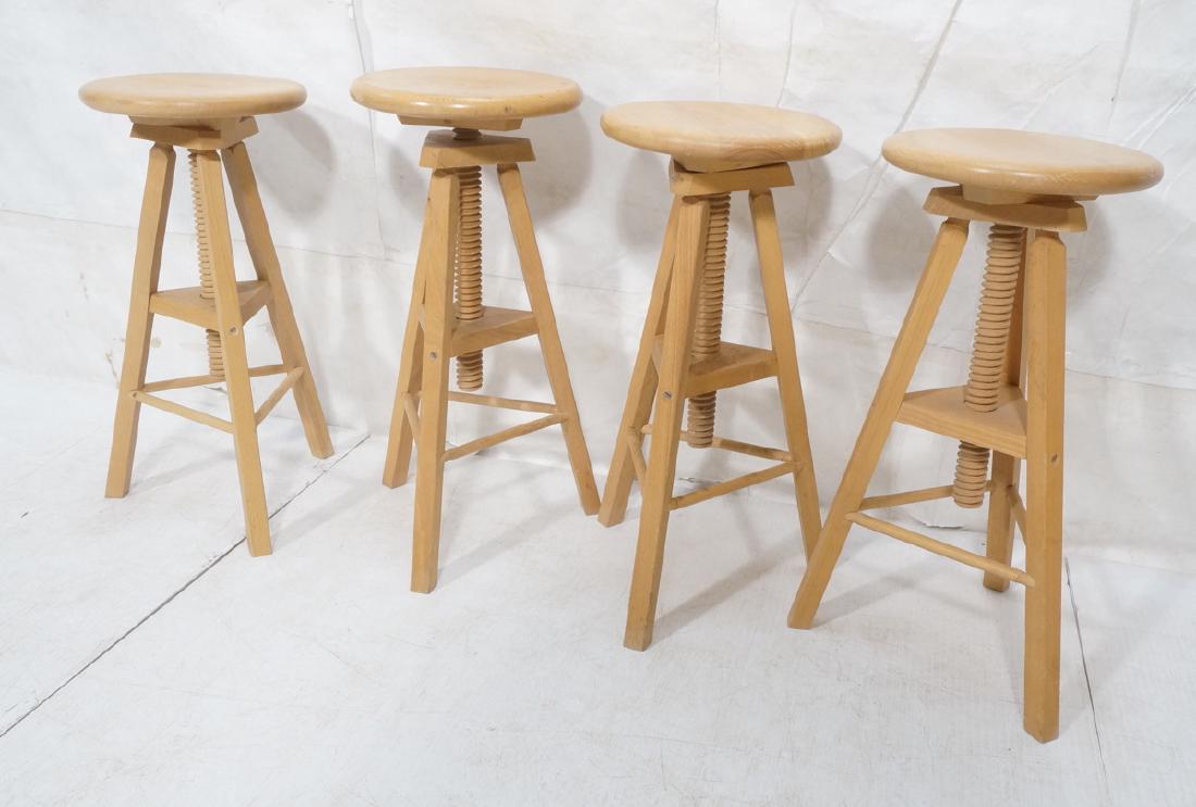 4 Round Wood Swivel Stools Adjustable Tripod Base (1 of 9)
