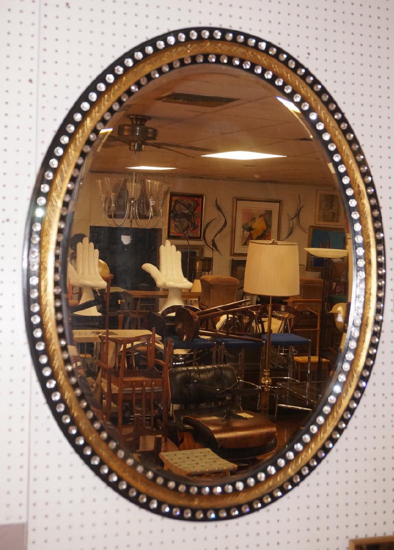 Lg Ebonized Decorator Oval Mirror Gilt Paint Deta (1 of 7)