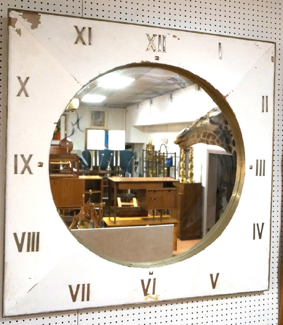 Lg Industrial Wood Clock Form Wall Mirror. White (1 of 8)