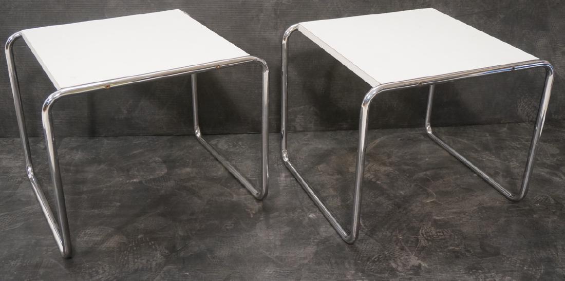 Pr Chrome Tube White Laminate Italian Side Tables (1 of 9)