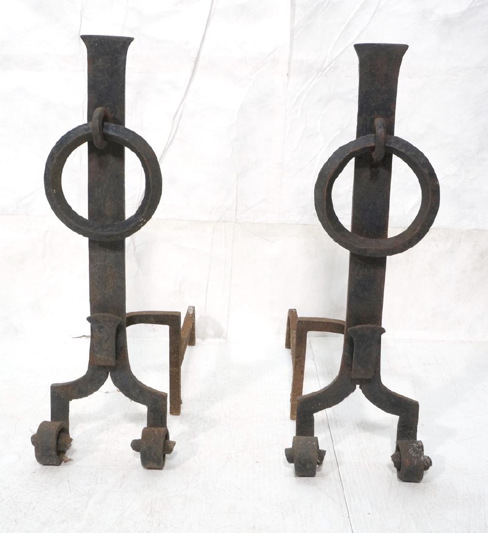 Pr Large Heavy Iron Andirons Fire Dogs. Tall "I" (1 of 10)