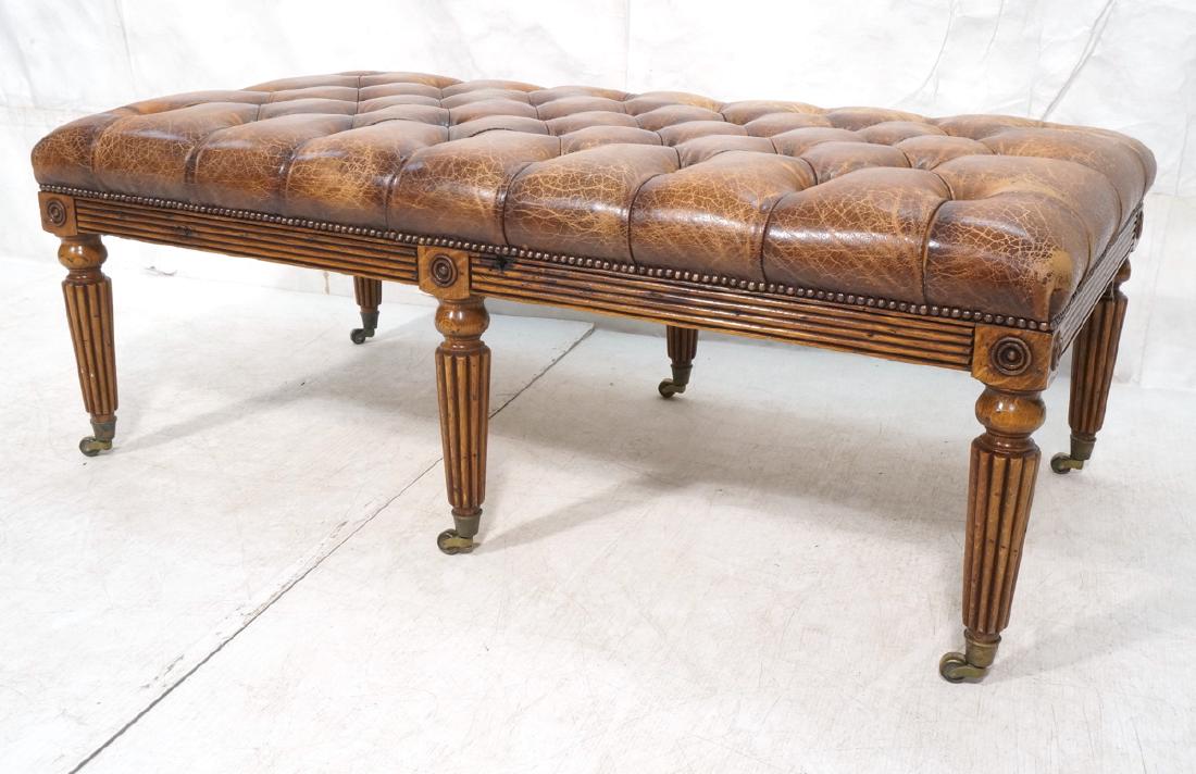Decorator Chesterfield Leather Oak Bench Ottoman. (1 of 10)