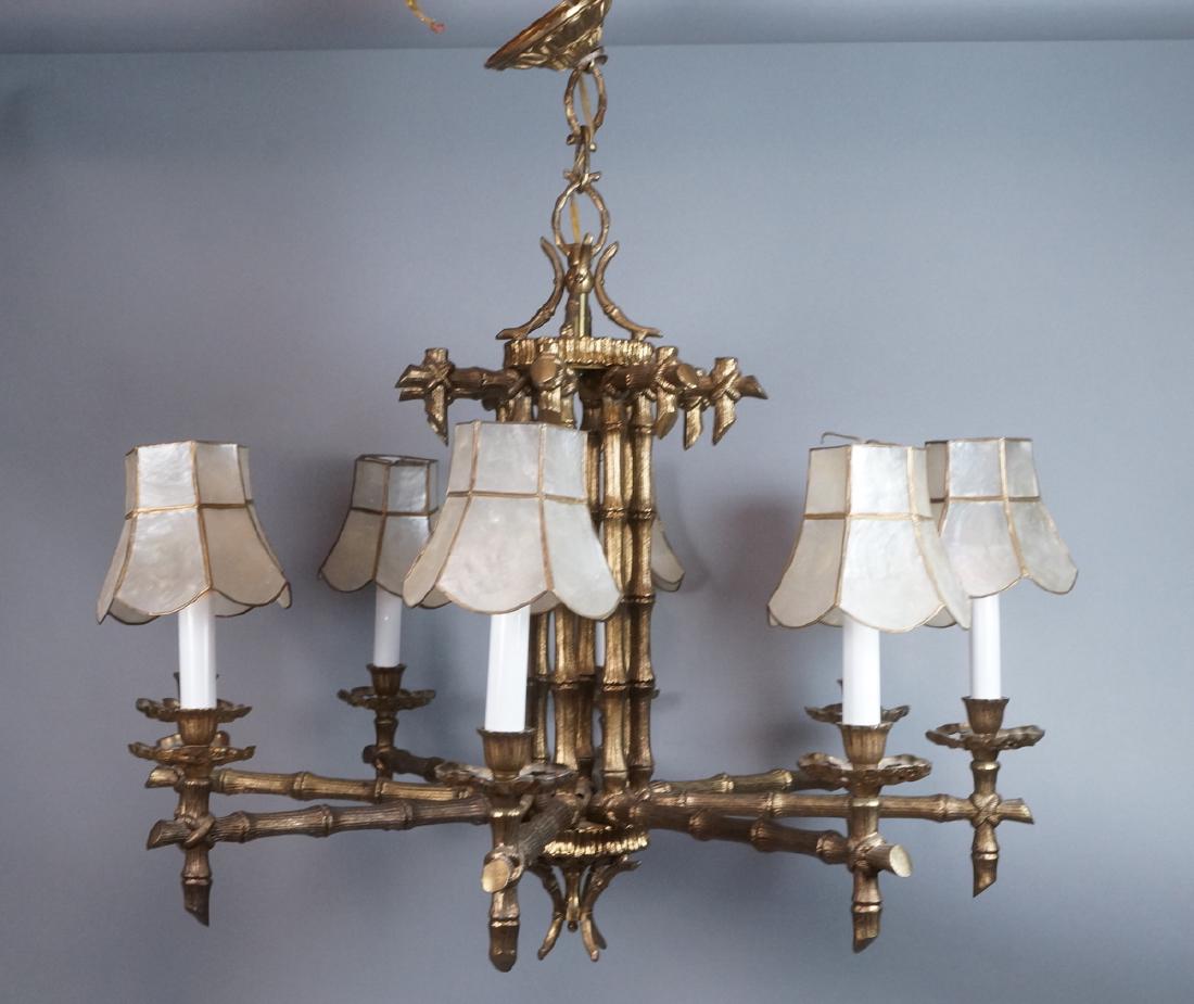 Gold Tone Faux Bamboo 8 Arm Hanging Chandelier. 8 (1 of 9)