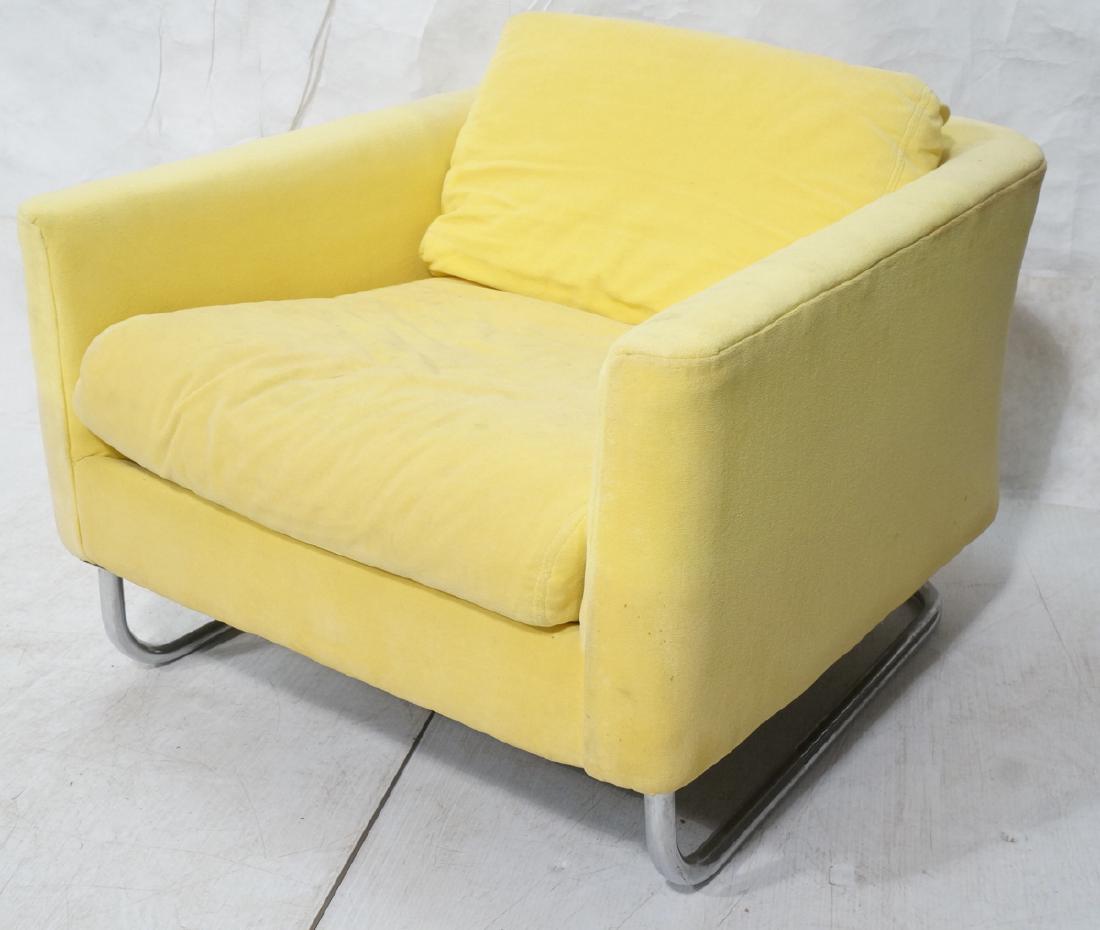 Lemon Yellow Velvet Chrome Tube Lounge Chair. Thi (1 of 9)