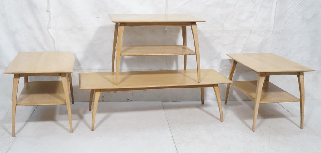 4pc HEYWOOD WAKEFIELD Blond Wood Tables. Long Cof (1 of 10)