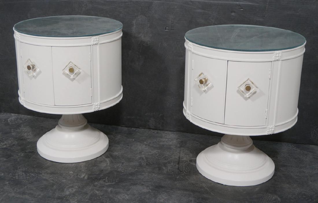 Pr Drum Style Mirror Top End Tables Night Stands. (1 of 10)