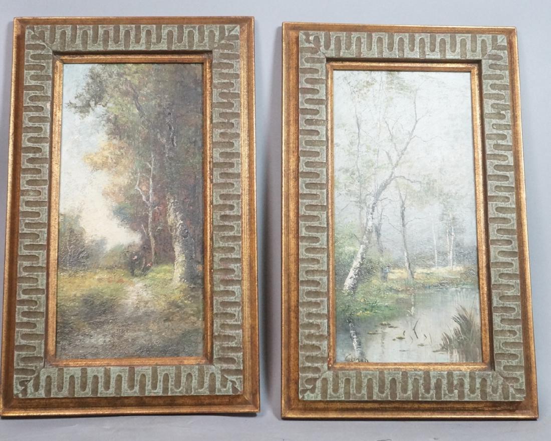 2pc Oil Paintings Landscapes. 1) Signed CARON? Sc (1 of 9)