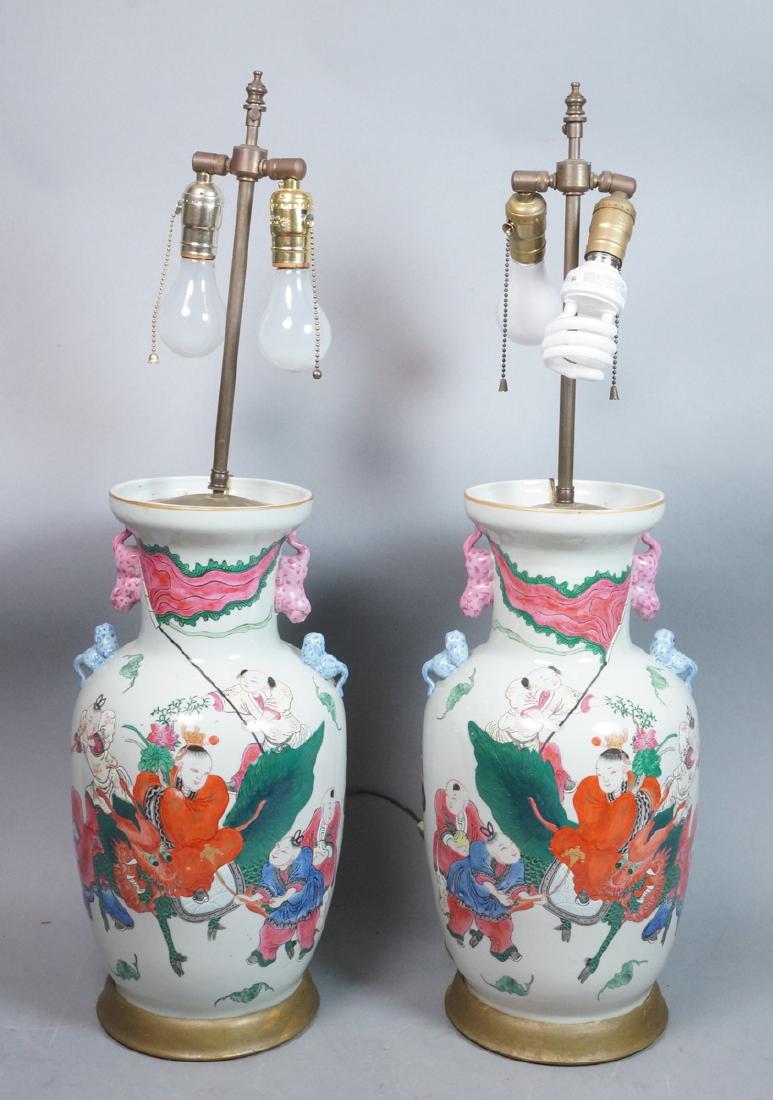 Pr Lg Chinese Polychrome Stoneware Table Lamps. L (1 of 10)