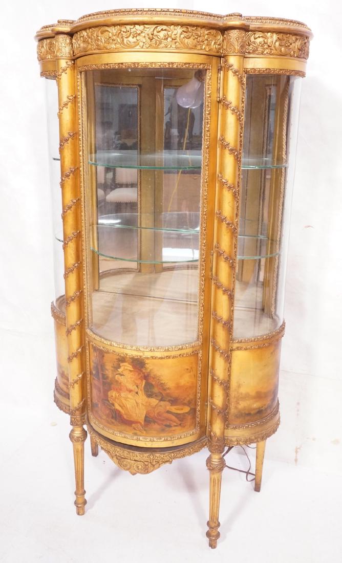 Antique VERNIS MARTIN Bowed Glass Vitrine Curio C (1 of 10)