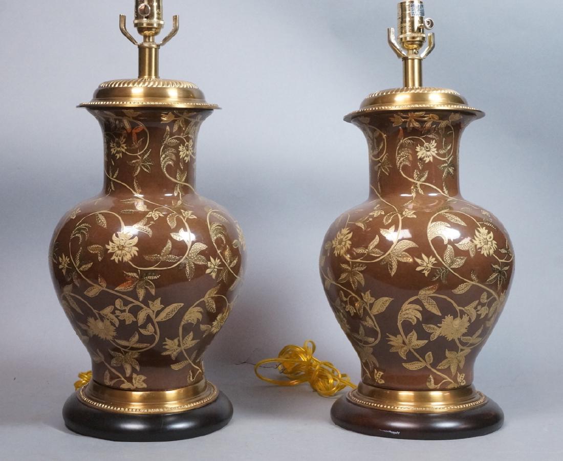 Pr FREDERICK COOPER Brown Urn Form Table Lamps. A (1 of 7)