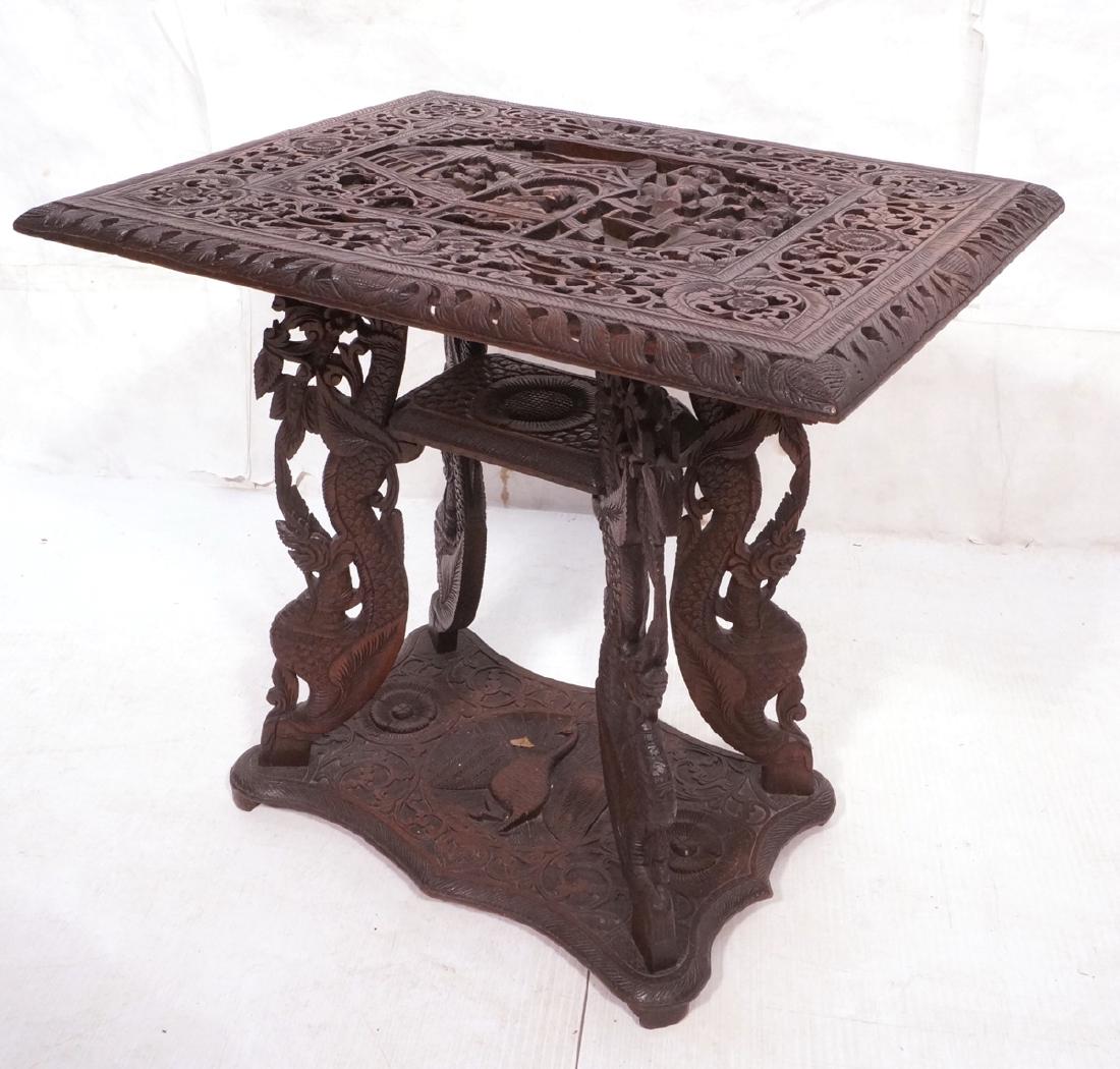 Carved Wood East Indian Side Table. Deep relief c (1 of 8)