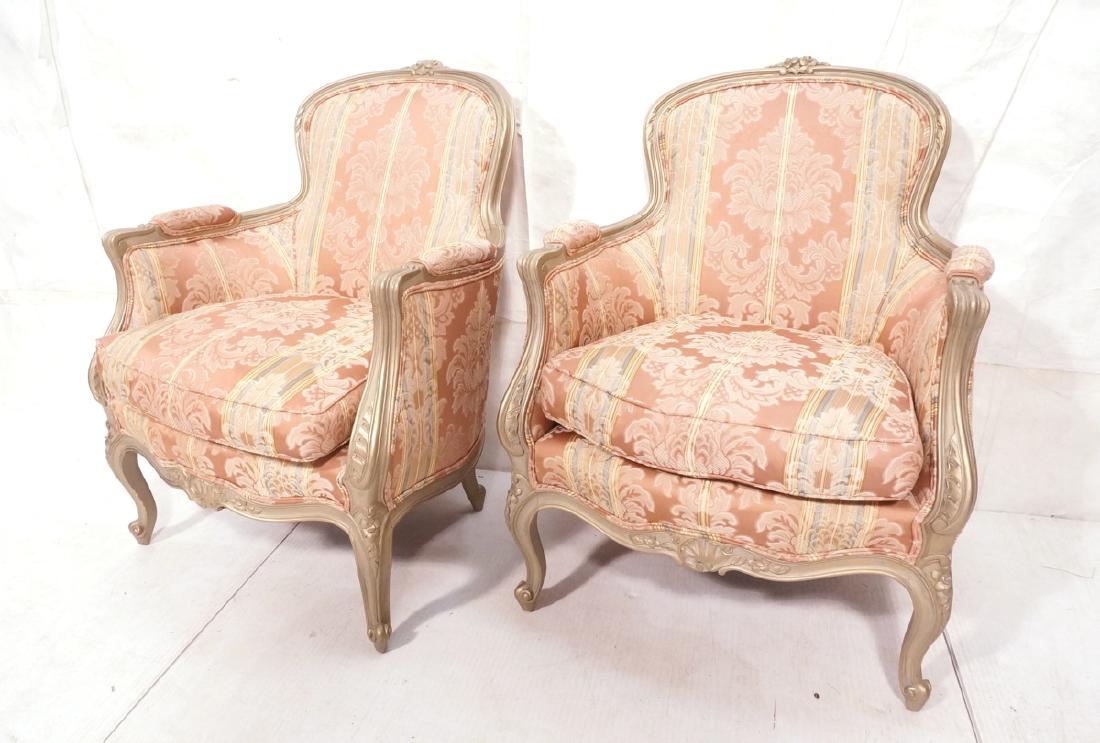 Pr Carved French Upholstered Chairs. Fauteuils. C (1 of 10)