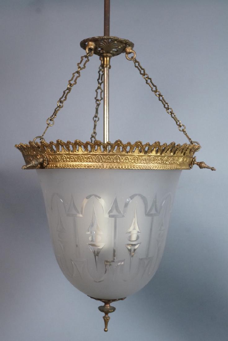 Antique Etched Glass Bell Form Hanging Chandelier (1 of 6)