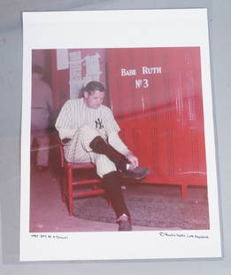 RALPH MORSE Lab Proof. Babe Ruth photograph. "Las: RALPH MORSE Lab Proof. Babe Ruth photograph. "Last Day as a Yankee". Seated Ruth in Yankees uniform by his locker. Signed Ralph Morse/Life Magazine. Single print, not matted, not framed.-- Dimensions: