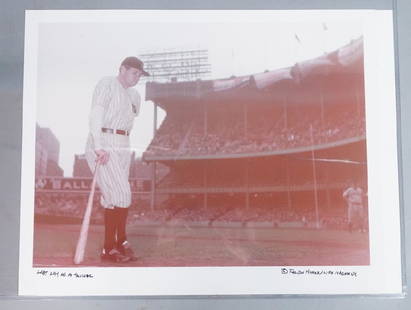RALPH MORSE Lab Proof. Babe Ruth photograph. "Las: RALPH MORSE Lab Proof. Babe Ruth photograph. "Last Day as a Yankee". Standing Babe Ruth leaning on a bat on the field, crowd in the stadium. Signed Ralph Morse/Life Magazine. Single print, not matted,