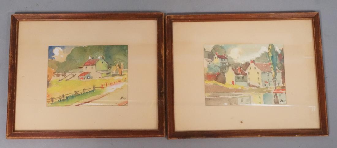 2pc JOHN DULL Watercolors. PA landscapes with red (1 of 8)