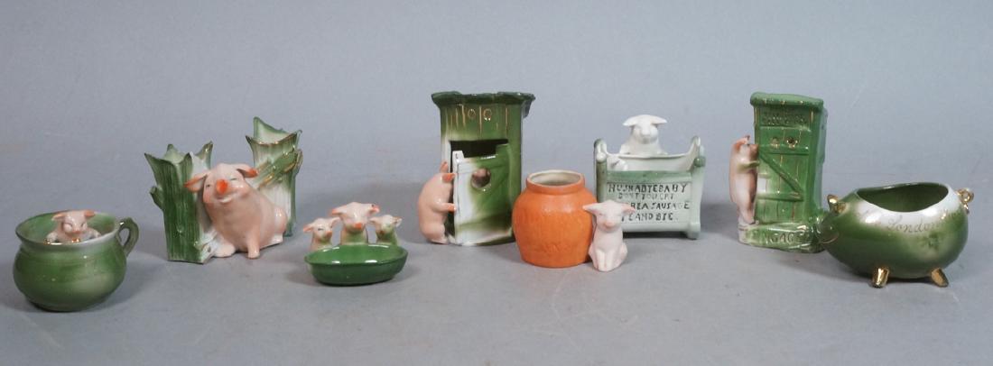8 Whimsy Pig German Porcelain Figurines. 3 marked (1 of 10)